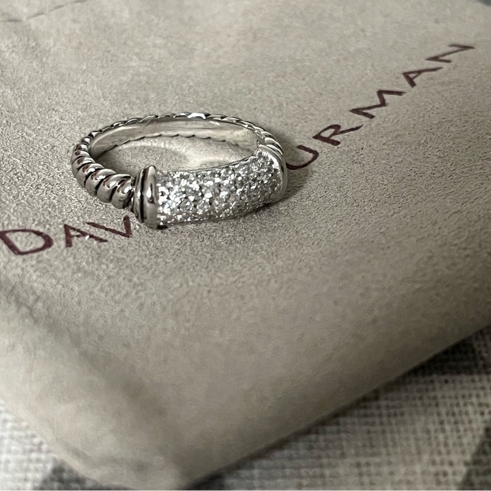 David Yurman Silver Pavé Diamond Cable Ring sz8